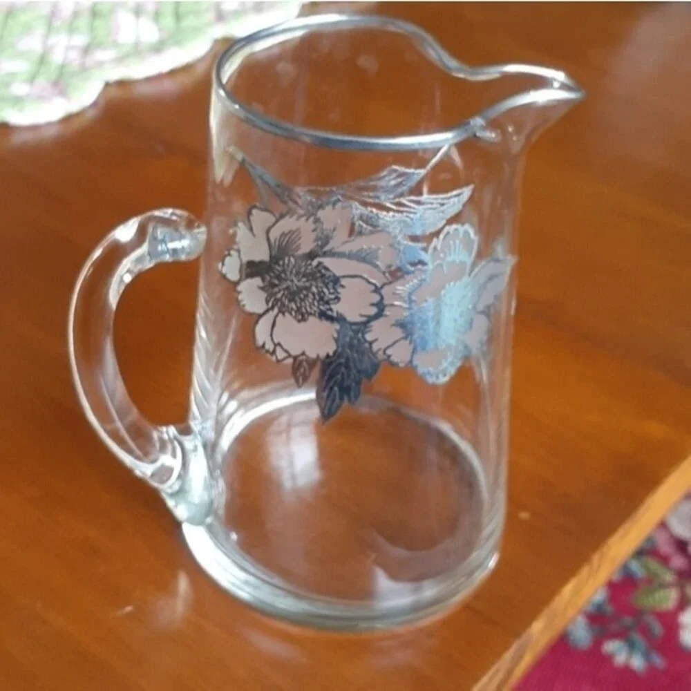 Duncan Miller bar pitcher cocktail decanter silver floral vintage antique glass